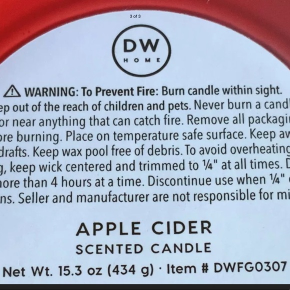 DW HOME CANDLE APPLE CIDAR RICHLY SCENTED CANDLE NEW 2 WICK NEW - Picture 3 of 3